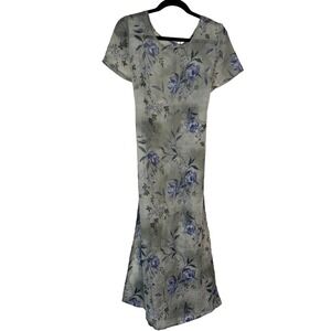 Bijaun Vintage 90s Floral Crinkle Chiffon Maxi Dress Sage Blue Size 5/6 Canada